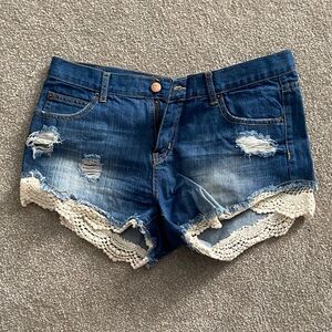 Denim Lace Trim Women Shorts
